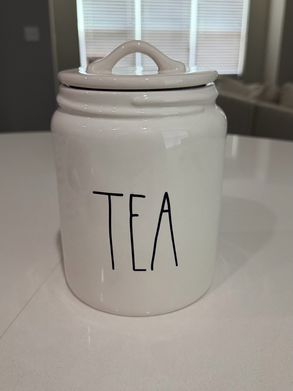 Rae Dunn White Ceramic Canister Labeled TEA